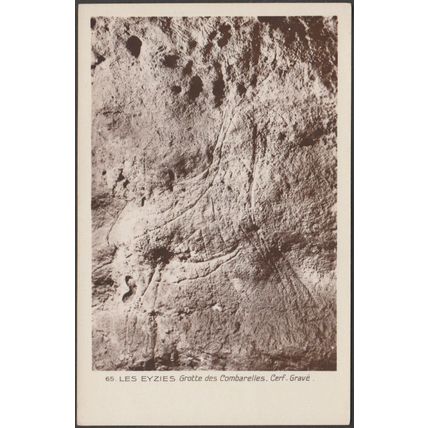 Cerf Gravé, Grotte des Combarelles, Les Eyzies, c1920s - Mons Hist de France CPA