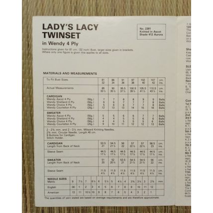 Ladies Lacy Twinset Knitting Pattern 4 Ply Vintage Wendy 2391