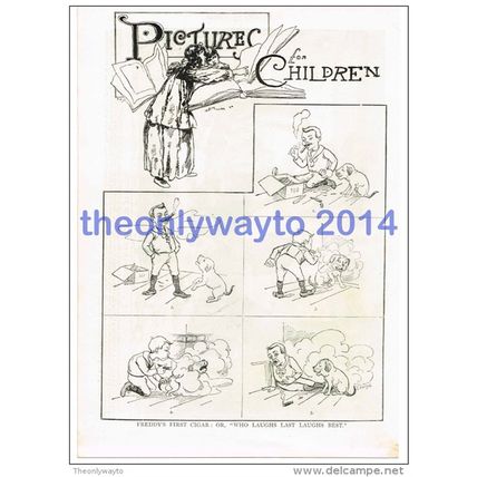 Freddy's First Cigar, Comic Sketch, Book Illustration, c1895