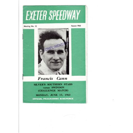 Exeter Southern Stars v Swindon 1963 speedway programme