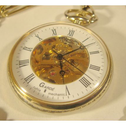 Vintage Germany Watch = Garde Ruhla = Skeleton Pocket Watch Gold Tone 1970's