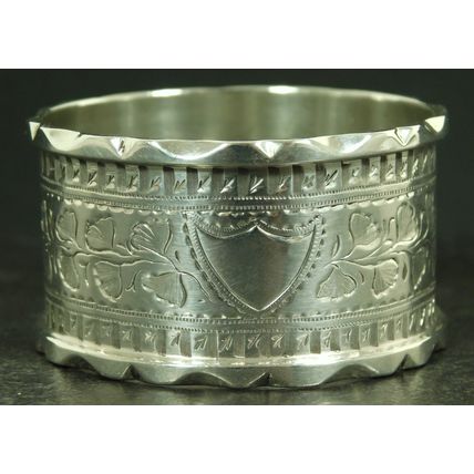 Victorian Hand Chased Solid Sterling Silver Napkin Ring By T Hayes 1892 Antique