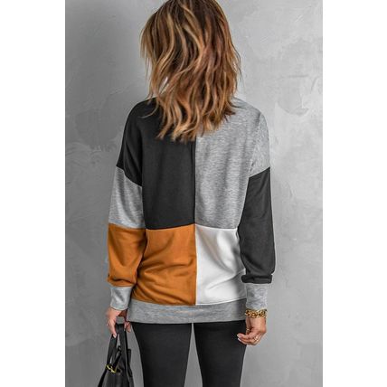 Color Block Round Neck Long Sleeves Pullover Sweatshirt