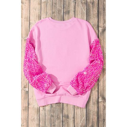 Pink Christmas Nutcracker Graphic Sequin Sleeve Sweatshirt