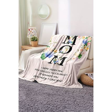 White MOM Floral Print Flannel Blanket 130*150cm