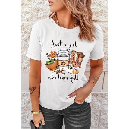 White Just A Girl Who Loves Fall Graphic T Shirt