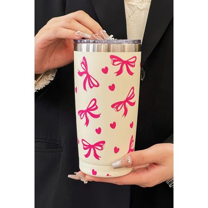 Rose Red Bows Hearts Printed Insulated Stainless Steel Cup