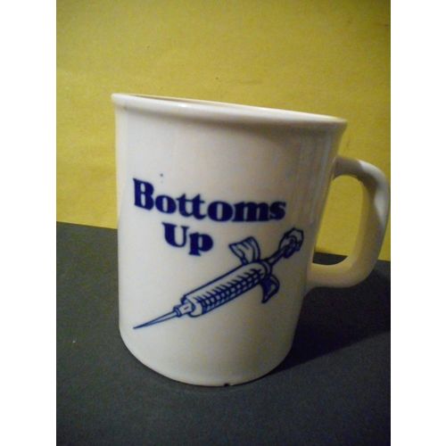 Bottoms Up Coffee Mug Cup Needle Injection Shot Funny Joke Nurse Doctor Patient