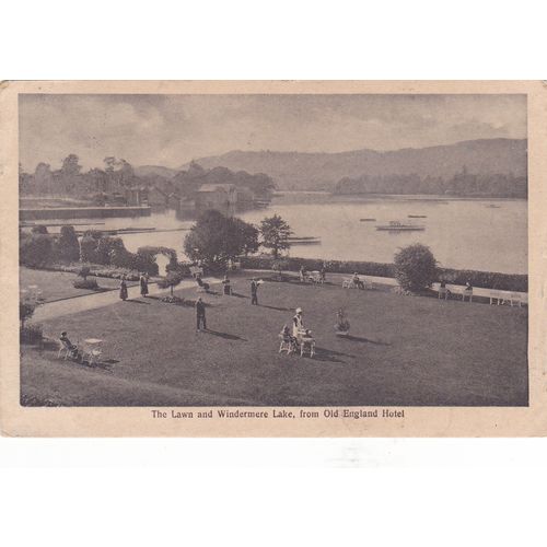 The Lawn and Windermere lake from the old English Hotel Cumbria Postcard (CUM763