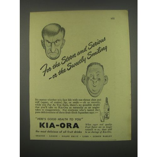 1949 Kia-Ora Drink Ad - For the stern and serious - or the sweetly smiling