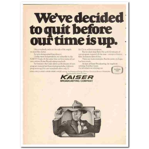 KAISER BROADCASTING COMPANY 1973 Time up television media vintage ad