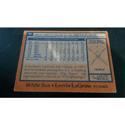 1978 Topps Card # 014 Lerrin LaGrow Autograph 202102131735 Chicago White Sox