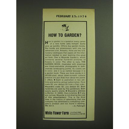 1974 White Flower Farm Wayside Garden's Advertisement - How to garden?