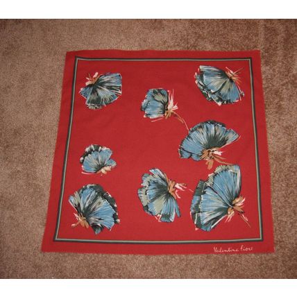 Vintage Red Valentina Fiore Scarf w/ Turquoise and Green Plumes