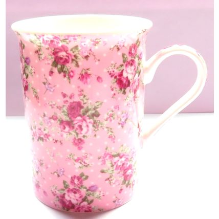 Ditsy Rose Mug Fine China Pink Roses on a Pink Background 10 CM