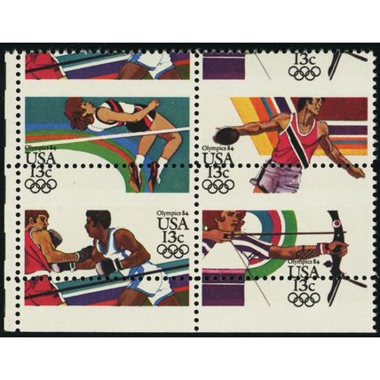 2051a, MNH 13¢ RARE Misperfed Freak Error Olympics Block of Four - Stuart Katz