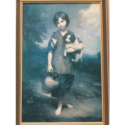 COTTAGE GIRL WITH DOG by Thomas Gainsborough Vintage Framed Print On Board BOOTS