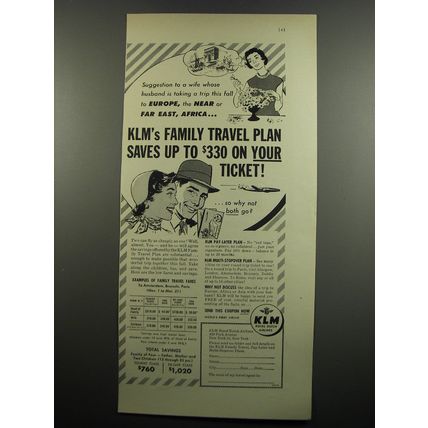 1955 KLM Royal Dutch Airlines Ad - KLM's family travel plan saves up to $330