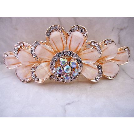 Creme flower shaped crystal hair barrette clip bridal clip bridal barrette
