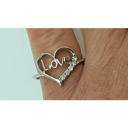 Estate Vintage 10K white Gold 5- Diamonds Heart Shaped "Love" Ring