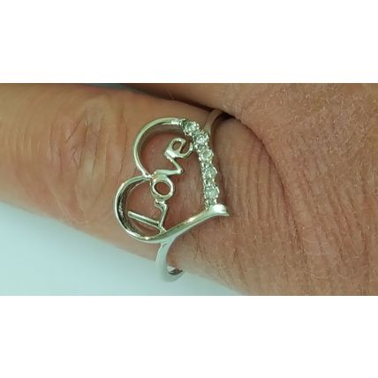 Estate Vintage 10K white Gold 5- Diamonds Heart Shaped "Love" Ring