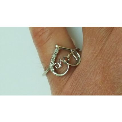 Estate Vintage 10K white Gold 5- Diamonds Heart Shaped "Love" Ring