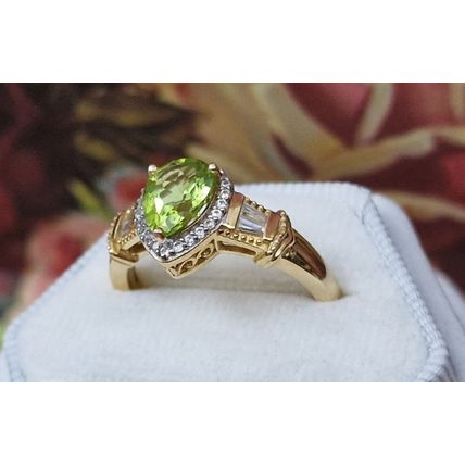 2.25ct Hebei Peridot Zircon Pear Halo Ring Size T½ 14k Gold Overlay 925 Silver