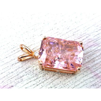 8ct Pink Cubic Zirconia Radiant Cut Pendant 14k Rose Gold Overlay 925 Silver