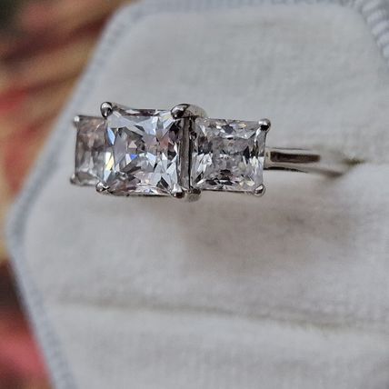 3ct Princess Cut Trilogy Ring Sz S½ Made With Swarovski Zirconia Plat 925 Silver