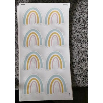 4 sheets of 8 vinyl rainbow stickers, each sheet 22cm x 11cm approx