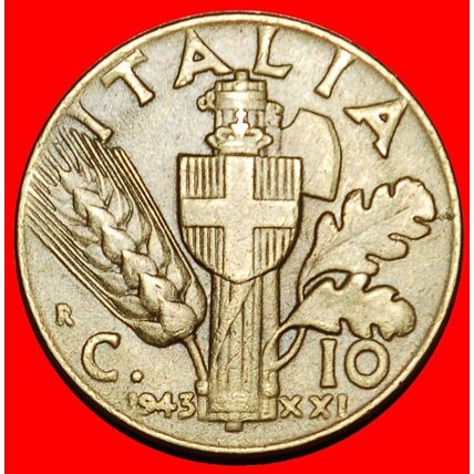 Ⰶ SAVOY ARMS (1939-1943): ITALY ★ 10 CENTESIMOS XXI 1943R! ★LOW START★NO RESERVE