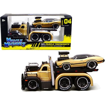 1953 Mack B-61 Flatbed Truck Gold and 1970 Oldsmobile 442 Gold with Black Top...