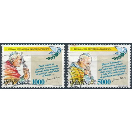 Pope John Paul II's Journeys: 1000L & 5000L -Vatican City 1993- F H -MiNr 1102/3