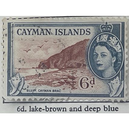 Cayman Islands QEII 1954 6d Lake Brown & Deep Blue Used Bluff Brac SG 156 stamp
