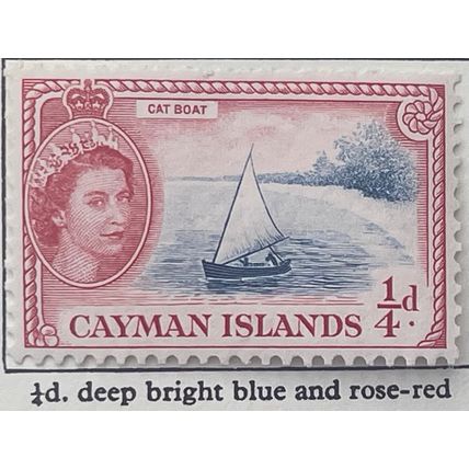 Cayman Islands 1955 ¼d Deep Bright Blue & Rose Red Mounted Mint MM SG148 catboat