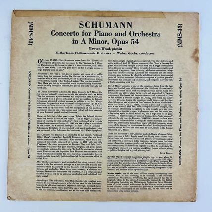 Schumann Concerto Piano & Orchestra In A Minor Opus 54 Vinyl Record 10" MMS-43