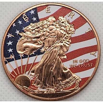1 Oz Copper Collectible Colorized Walking Liberty With Colorized Eagle Reverse
