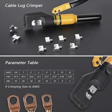 10 Tons Hydraulic Crimping Tool Battery Cable Lug Terminal Crimper with 9 Pairs