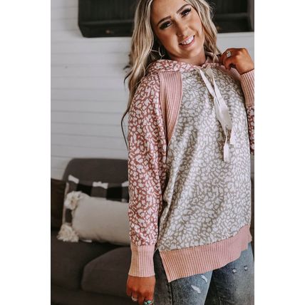 Pink Leopard Long Sleeve Hooded Sweatshirt