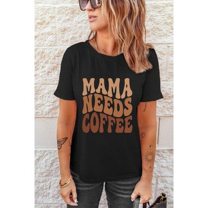 Black MAMA NEEDS COFFEE Graphic T Shirt