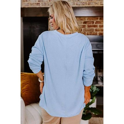 Myosotis Plus Size Ribbed Textured Long Sleeve T Shirt