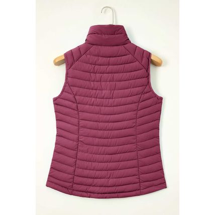 Burgundy Plush Collared Quilted Zipped Puffer Vest