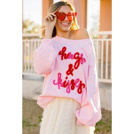 Pink Hugs and Kisses Pop Up Embroidered Raglan Sleeve Sweatshirt