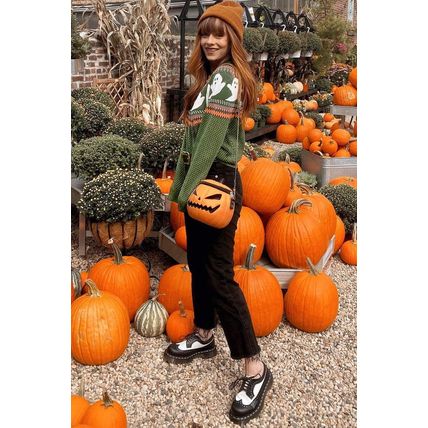Jungle Green Halloween Ghost Pattern Drop Shoulder Sweater