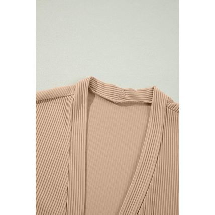 Parchment Lace Patchwork Ribbed Knit Open Front Duster Cardigan
