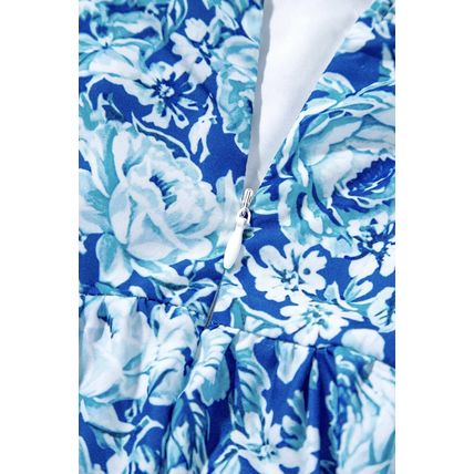 Blue Floral Puff Sleeve Babydoll Mini Dress
