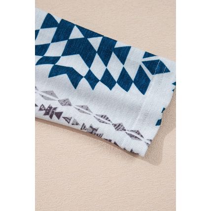 Sky Blue Western Aztec Printed Open Front Long Cardigan