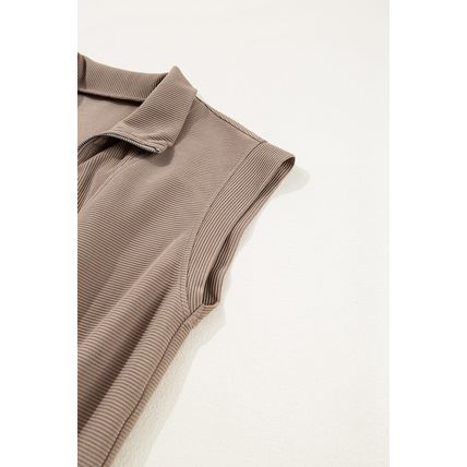 Dark Khaki Textured Short Sleeve Half Zip Drawstring Waist Romper