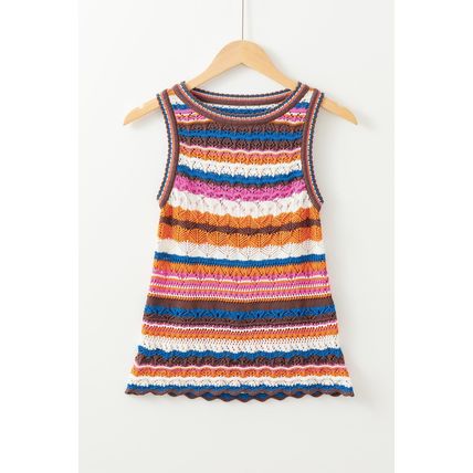 Dark Blue Striped Textured Knit Crew Neck Sweater Vest