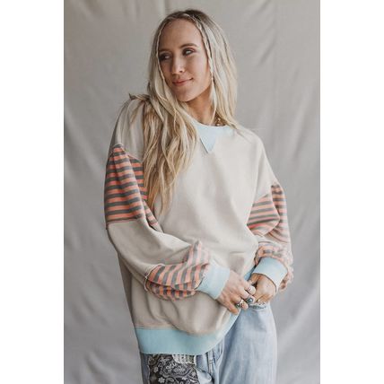 Jet Stream Striped Colorblock Patchwork Drop Shoulder Sweatshirt